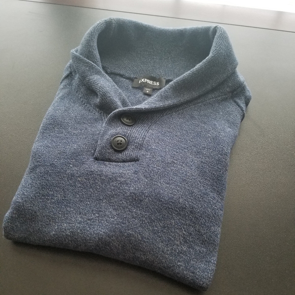 Express Navy Marled Shawl Neck Sweater - Picture 1 of 6